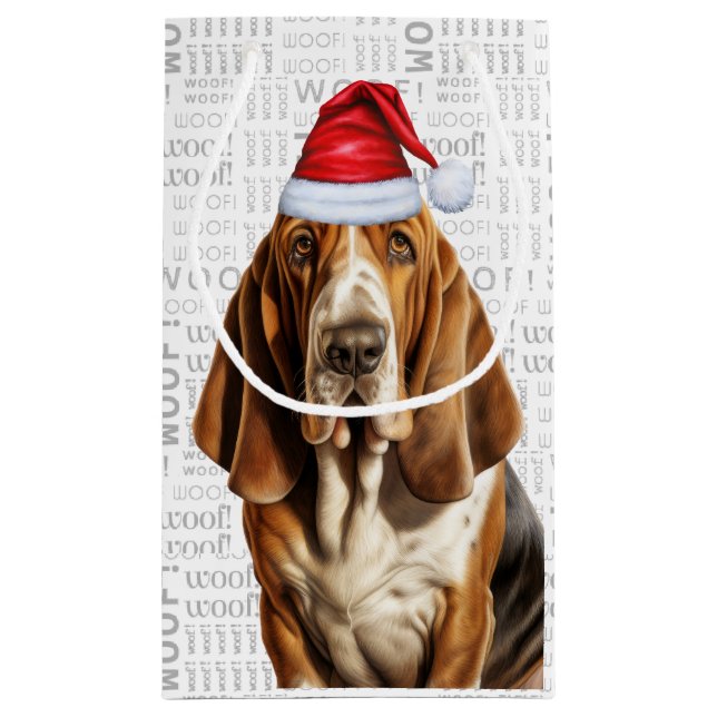 Stylish Funny Basset Hound Lover Christmas Small Gift Bag (Back)