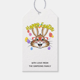 Stylish funny bunny colorful Floral Happy Easter Gift Tags