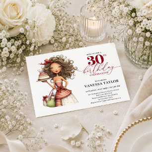 Stylish Funny Woman 30th Birthday Burgundy Script  Invitation