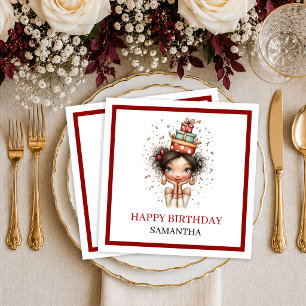 Stylish Funny Woman Deep Red Script Birthday Napki Napkin