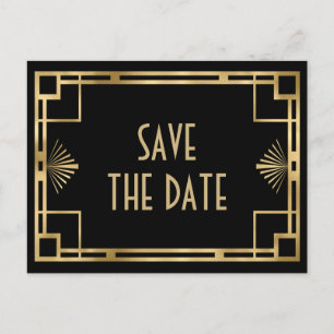 Stylish Gatsby Art Deco black and gold  Announcement Postcard