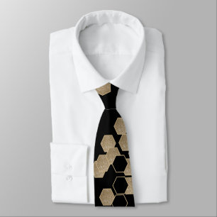 stylish geometric black and gold hexagon pattern tie