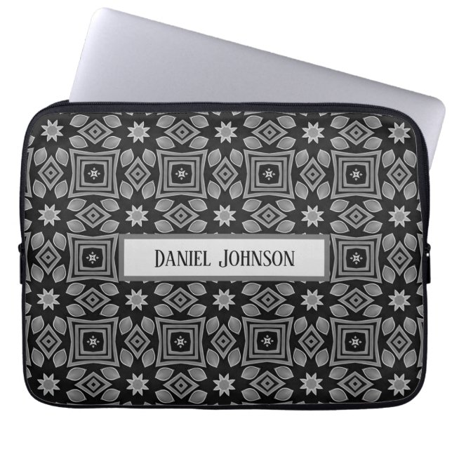 Stylish Geometric Black and Grey Laptop Sleeve (Front)