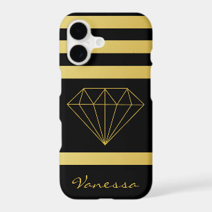 Stylish Geometric Black Gold Stripes w Diamond