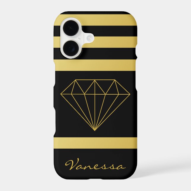 Stylish Geometric Black Gold Stripes w Diamond (Back)