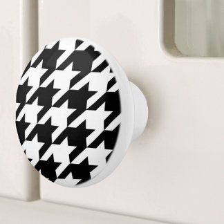 stylish geometric black white houndstooth pattern ceramic knob