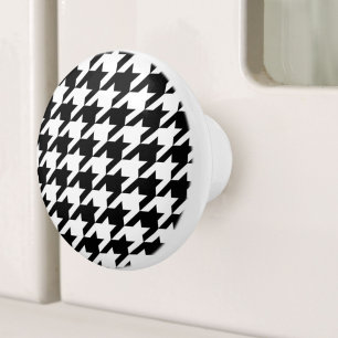 stylish geometric black white houndstooth pattern ceramic knob