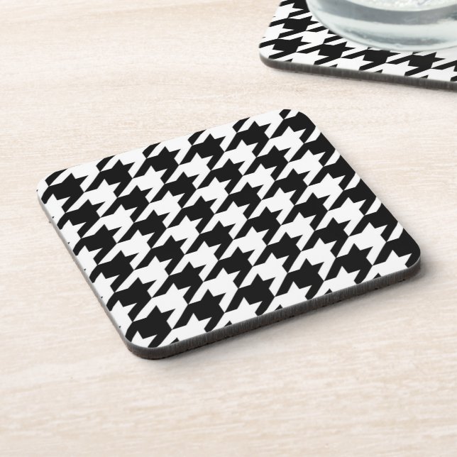 stylish geometric black white houndstooth pattern coaster (Left Side)