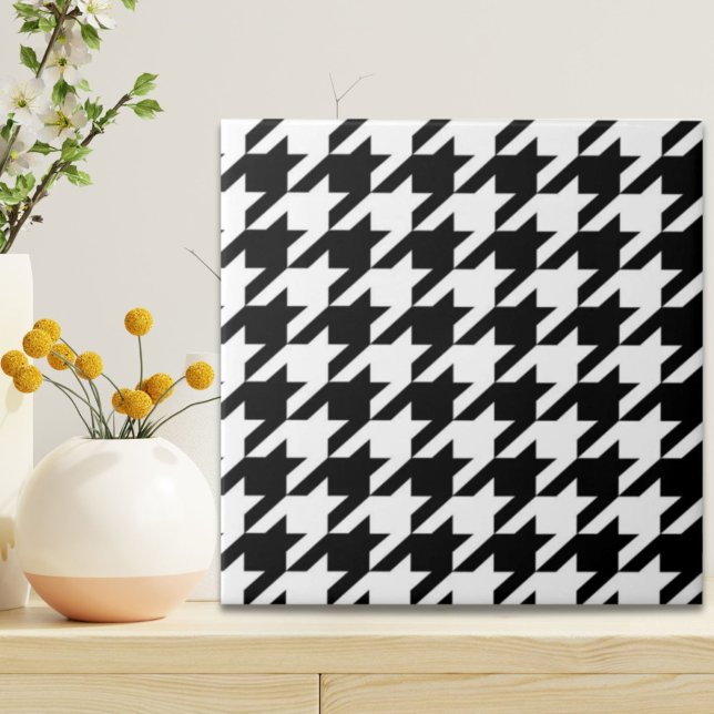 stylish geometric black white houndstooth pattern tile (stylish geometric black white houndstooth pattern ceramic tile)