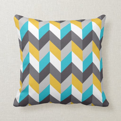 Image of Stylish Geometric Blue Yellow Grey Pattern Cushion