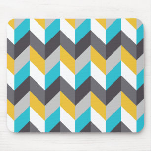Stylish Geometric Blue Yellow Grey Pattern Mouse Mat