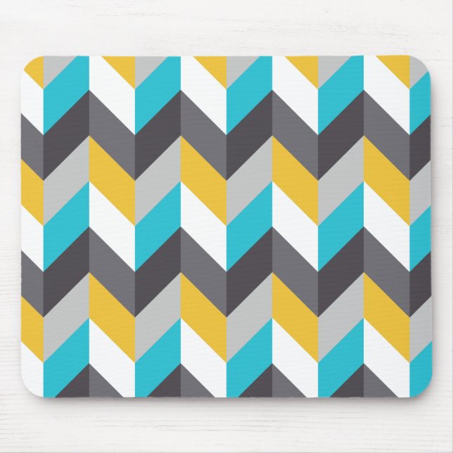 Stylish Geometric Blue Yellow Grey Pattern Mouse Mat (Front)