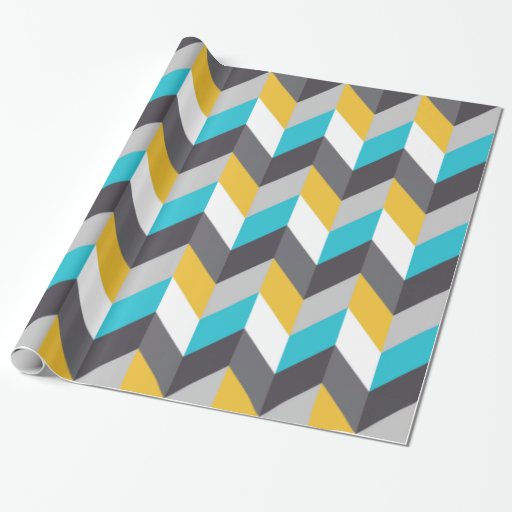 Image of Stylish Geometric Blue Yellow Grey Pattern Wrapping Paper