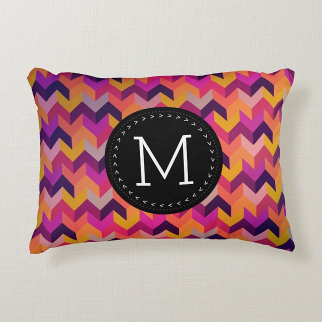 Stylish Geometric Chevron With Custom Initial Decorative Cushion (Front)