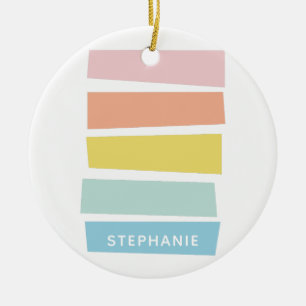 Stylish Geometric Colourful Pastel Personalised Ceramic Tree Decoration