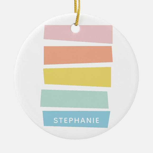 Stylish Geometric Colourful Pastel Personalised Ceramic Tree Decoration (Front)