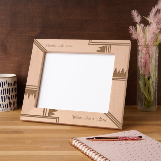 Stylish Geometric Custom Name Wood Laser Etched Frames (Left)