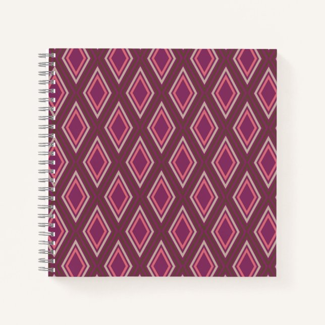 Stylish Geometric Diamond Pattern in Purple Notebook (Front)