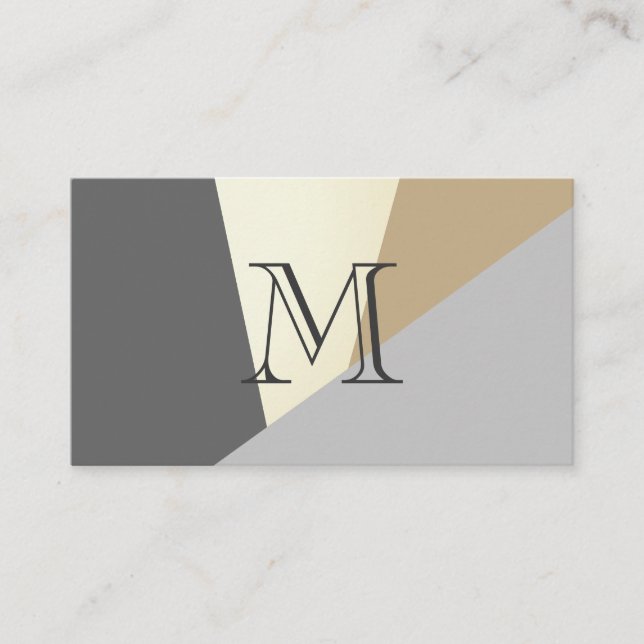 Stylish Geometric Natural Colour Blocks Monogram Business Card (Front)