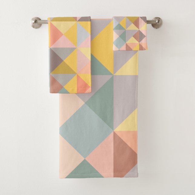 Stylish Geometric Pattern in Autumn Earth Tones Bath Towel Set (Insitu)