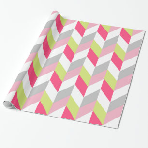 Stylish Geometric Pink Green Grey Pattern Wrapping Paper
