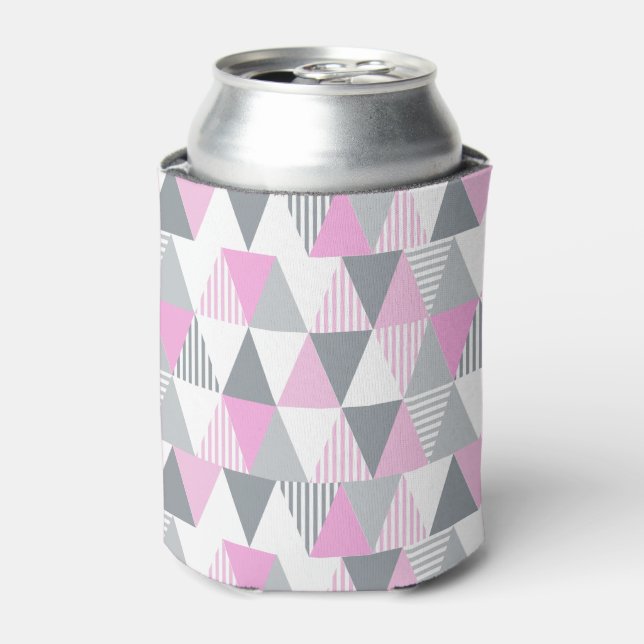 Stylish Geometric Pink Grey Patterned Can Cooler (Can Front)