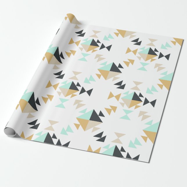 Stylish Geometric Quilt Pattern Mint Black Gold Wrapping Paper (Unrolled)