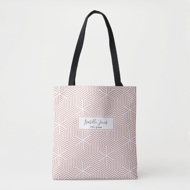 stylish geometric script personalised college tote bag (Front)