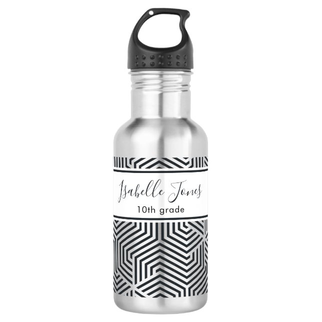 stylish geometric script personalised school 710 ml water bottle (Front)