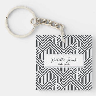 stylish geometric script personalised school key ring