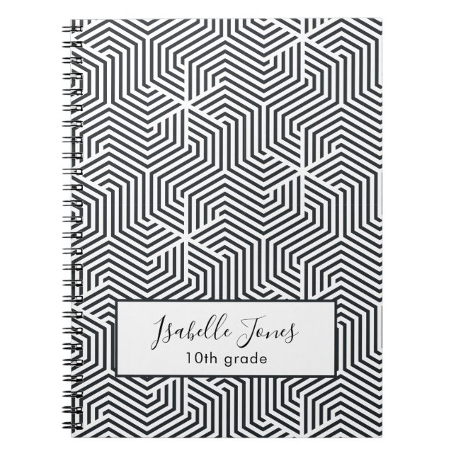 stylish geometric script personalised school notebook (Front)
