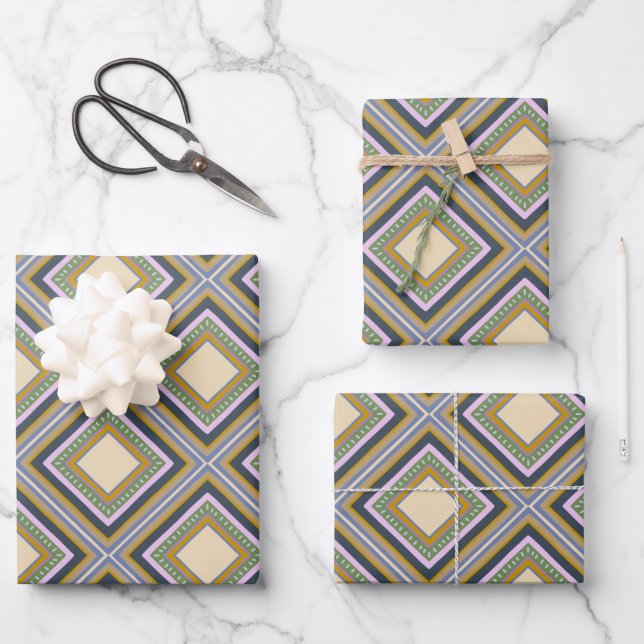 Stylish Geometric Shapes Pattern in Brown Sand Wrapping Paper Sheet (Front)