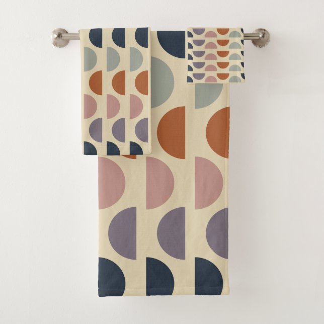 Stylish Geometric Shapes Pattern in Earthy Colours Bath Towel Set (Insitu)