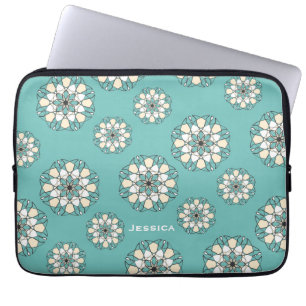 Stylish Geometric Teal Floral Mandala Laptop Sleeve