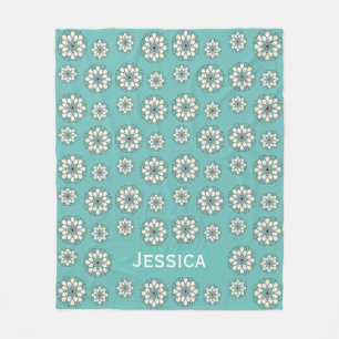 Stylish Geometric Teal Floral Mandala Personalised Fleece Blanket