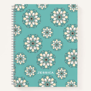 Stylish Geometric Teal Floral Mandala Personalised Notebook