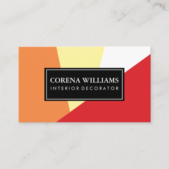 Stylish Geometric Warm Colour Blocks Business Card (Front)