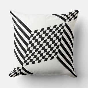 Stylish Geometric White & Black Diamond Pattern Cushion