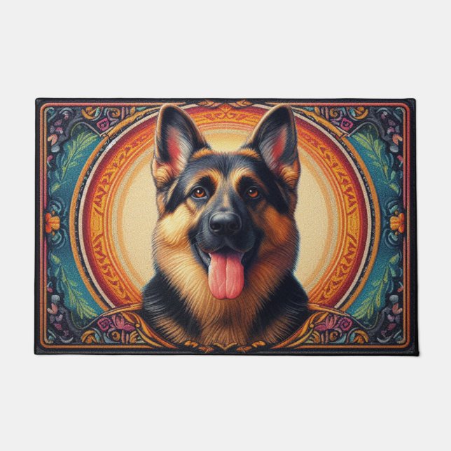 Stylish German Shepherd Dog Colourful Frame Doormat (Front)