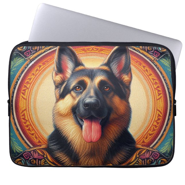 Stylish German Shepherd Dog Colourful Frame Laptop Sleeve (Front)