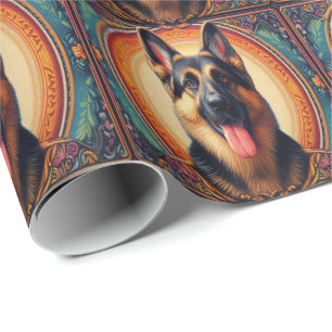 Stylish German Shepherd Dog Colourful Frame Wrapping Paper