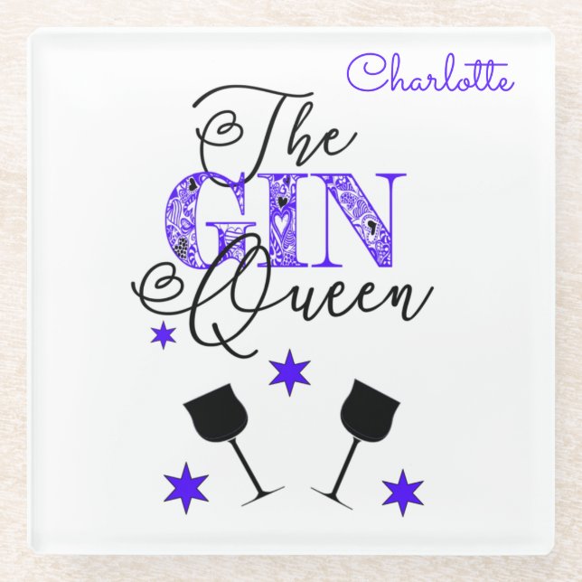 Stylish Gin Queen White Glass Coaster (Front)