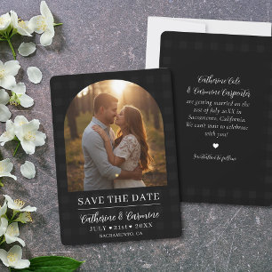 Stylish Gingham Engagement Photo Arch Wedding  Save The Date