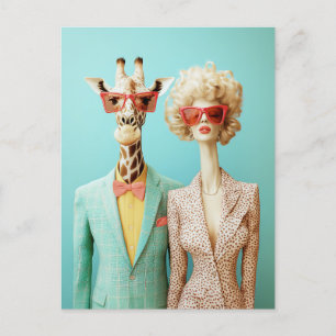 Stylish Giraffe and Woman Postcard