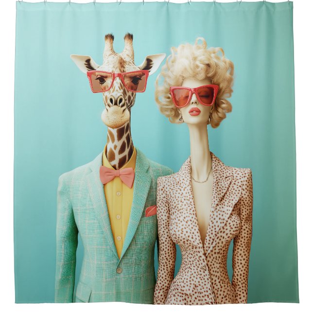 Stylish Giraffe and Woman Shower Curtain (Front)