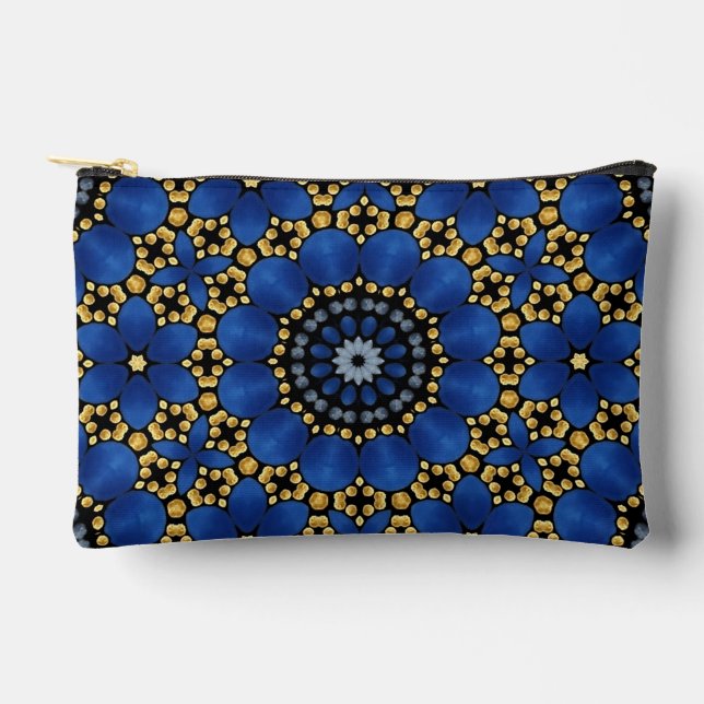 Stylish Girly Blue & Gold Dot Art Mandala Pattern  Accessory Pouch (Front)