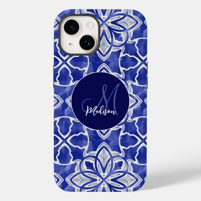 Stylish girly blue grey initial monogrammed  Case-Mate iPhone case (Back)