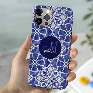Stylish girly blue grey initial monogrammed  Case-Mate iPhone 14 case