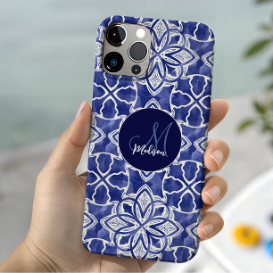 Stylish girly blue grey initial monogrammed iPhone 11 pro case