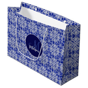 Stylish girly blue grey initial monogrammed  large gift bag
